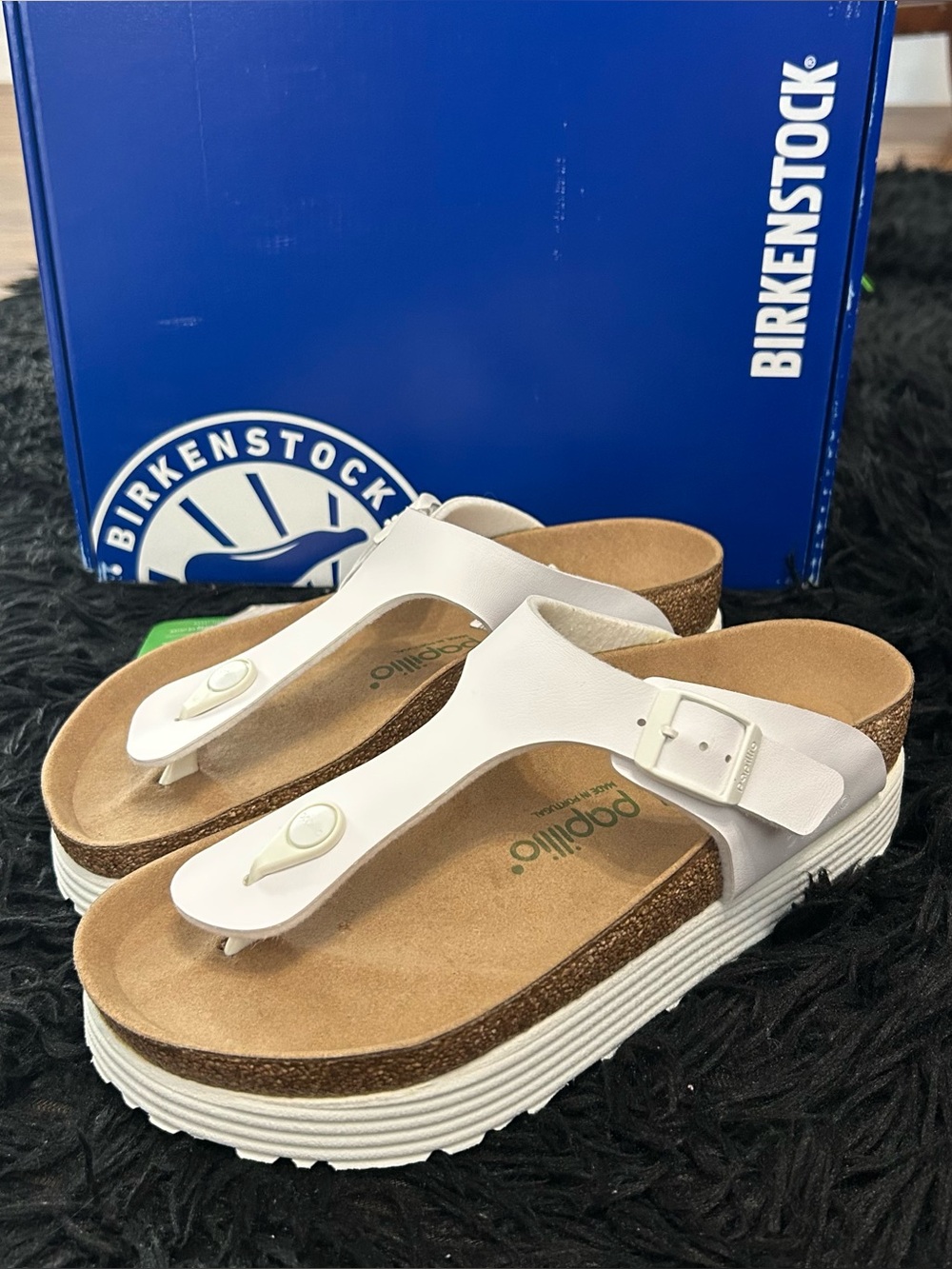 PAPILLIO by BIRKENSTOCK Gizeh white vegan platform sandals shoes women’s eur 38